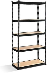 Adjustable 5-Shelf Shelving Unit, Heavy Duty Garage Kitchen Office Warehouse Utility Storage Shelves Display Rack, Anti-Rust Steel + Thick Board, Black, 90x40x180CM