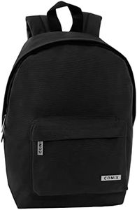 COMIX - Zaino Scuola per Bambini e Ragazzi con Schienale Imbottito e Rinforzato, Spallacci Regolabili, Vano Principale, Tasca Frontale e Chiusure A Zip, 30x40Hx17 cm, Nero