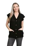 LUXE DIVA Womens Sleeveless Cable Knitted Grandad Cardigan Ladies 5 Button Casual Winter Sweater Waistcoat Top Black