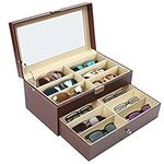 Kurtzy Faux Leather 12 Slots Lockable Sunglasses Display Organiser Box - 2 Tiers and 12 Compartments for 12 Glasses with Lock and Key for Sunglasses, Eyeglasses and Spectacles - Brown Sunglasses Case