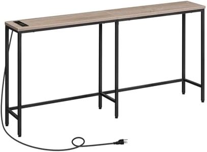 HOOBRO 180 cm Console Table with 2 Power Outlets and 2 USB Ports, Extra Long Entryway Table with Charging Station, Narrow Sofa Table Behind Couch, Hallway, Living Room, Greige and Black BG1801XG01G2
