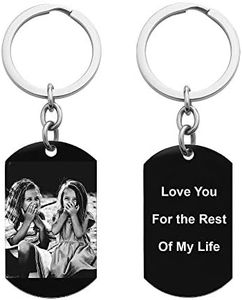 Queenberry Personalized Keychains With Picture Keychain Personalized Photo Text Name Engraved Dog Tag Personalized gifts Keychain for Family Men Boyfriend Gifts