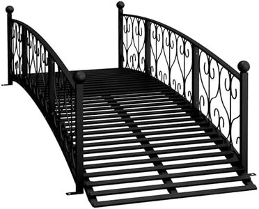 Outsunny 7' Metal Arch Garden Bridge with Safety Siderails, Decorative Arc Footbridge with Delicate Scrollwork S Motifs for Backyard Creek, Stream, Fish Pond, Black
