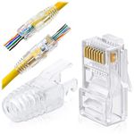 FEDUS RJ45 Cat6 Pass-Through Connectors & Strain Relief Boots EZ to Crimp Modular Plug for Solid or Stranded UTP Network Cable, Male Ethernet Connector End, PACK 100 Transparent Boot