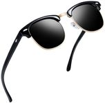 Joopin Black Sunglasses for Men Polarized Sunglasses for Women, UV Protection Mens Shades Womens Sunglasses Retro Classic Semi-Rimless Frame Ladies Sun Glasses - Bright Black