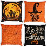 4pc Halloween Decorations Cushion Covers - 18×18 Halloween Throw Cushion Case for Home Sofa Indoor Outdoor Bedroom Vintage Decor