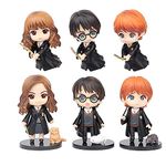 Tinion| Harry Potter 6pc Set with pet and Broom Action Figure Special Edition Action Figure for Car Dashboard, Decoration, Cake, Office Desk & Study Table (Pack of 6) (Height- 8 cm)