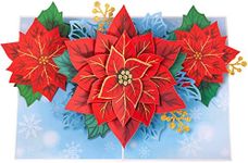 Paper Love 3D Poinsettia Flower Pop Up Christmas Card, Gift for Christmas or Holidays, 5" x 7" Cover - Includes Envelope and Removable Note Tag