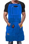 DIMWELD Welding Apron. Leather Apron. Leather Aprons for Men Workshop. Welders and Blacksmith Apron With 6 pockets for men. Heat and Flame Resistant Stitched in Kevlar - Blue