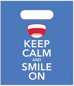 Practicon Keep Calm And Smile On 7-3/4" x 9" Dental Giveaway Bag, Dental Hygiene Patient Care Goodie Bag, Dentist Office Plastic Gift Bags, 100 Pack