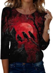 NAMTYQX Halloween Shirts for Women 2026 - Cute Pumpkin Ghost Bat Tunic Blouse Vintage Tops Casual Holiday Shirt Tops Clothes,Spooky Season Shirts for Women,40-Wine Large