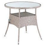 CASARIA® 80cm Round Poly Rattan Glass Top Garden Table | Outdoor Side Table With Frosted Safety Glass Plate | Weatherproof Dining Furniture Patio Balcony Bistro Coffee Cafe Beige