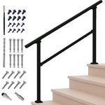 Metty Metal Handrails for Outdoor Steps - 1 to 5 Step Wrought Iron Stair Railing Outdoor, Indoor - Porch Railing - Weather-Resistant Deck Handrails for Concrete Steps, DIY Installation Kit (Black)