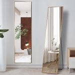 LVSOMT Full Length Mirror 160x40 cm, Wall Mounted Mirror, Large Standing Mirror, Floor Mirror with Stand, Full Body Mirror, Leaning Against Wall Mirror for Bedroom Entry, Bedroom, Living Room (Gold)