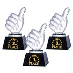 LONGWIN 1st 2nd 3rd Place Trophy Set Glass Winner Trophy with Thumbs Up, Trophies for Adults, Trophy Award for Sports Tournaments Talent Show Competitions