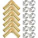 MSAEIQUN Brass Hose Barb,90 Degree L Right Angle Elbow Fitting 1/2" (12mm) Barb Splicer Mender with Stainless Steel Pipe Clamps air Hose Repair kit for Gas/Fuel/Air (Pack of 6) (Elbow, 1/2 6pcs)