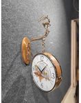 NYTRYD Wall Clock Double Sided Vintage Wall Clock Hanging Clocks European Style Train Station Clocks Decor Patio Garden Home Living Room Bedroom (W9 Brown)