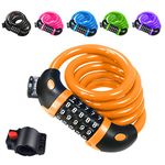 REHKITTZ Bike Lock Bicycle Locker Combination 5 Digit 120cm/12mm Long Cycle Cable Locks Bikes Chain High Security for E-Bike Mountain Bike Outdoor Ski Gate Accessories Yellow