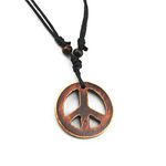 Handmade Adjustable Love Peace Sign Hippie Pendant Necklace Vintage Rope Chain Resin Weave Jewelry-brown