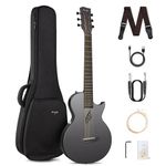 Enya NOVA Go SP1 Carbon Fiber Acoustic Electric Guitar with Smart AcousticPlus 35 Inch Travel Acustica Guitarra Starter Bundle Kit of Gig Bag, Strap, Strings, Charging/ Instrument Cable(Black)