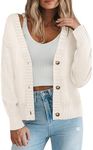 Zeagoo Women's Cropped Cardigan 2024 Fall Button Sweaters V Neck Long Sleeve Cardigans Knit Outwear White