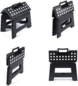 Clevinger Plastic Folding Stool Step Portable Chair Store Flat Outdoor Camping Kids Adult Home-Blue (Black)