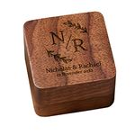 Personalised Wedding Ring Box Holder for 2 Rings With Initials and Leaf Brown