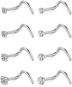 MODRSA Nose Studs 18 gauge Nose Rings Studs Corkscrew Nose Rings Nose Ring Studs Nose Studs 18g Stainless Steel Nose Stud Screw Tiny Silver Nostril Piercing Stud for Women Men