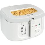 Crystals Electric 2.5L Deep Fryer, Deep Fat Fryer Countertop with Non-Stick Coating, Non-Stick Frying Pan Internal Mesh Basket with Safety Handle + Viewing Window - 1800 Watts (White)