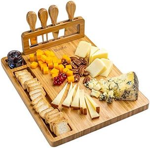 Bamboo Cheese Board and Knife Set 14x11 inch – Wood Cheese Cutting Board, Serving Tray Platter, Charcuterie Board Set with 4 Cheese Knives – BlauKe®