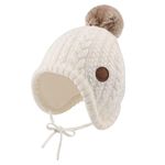 XIAOHAWANG Winter Baby Boys Hat Velvet Lining Toddler Kids Beanie Earflap Warm Baby Hats for Girls with Pompom (White, S)