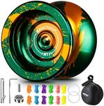 MAGICYOYO N11 Professional Responsive Yoyo, Dual Function Yo Yo Metal Alloy Unresponsive Yoyo, Pro Trick Yoyo with KK Bearing + Axle + Bearing Removal Tool + Bag + 12 Yoyo Strings (Green Golden)