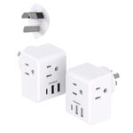 2 Pack Canada to Australia New Zealand Power Plug Adapter, Australia Travel Adapter with 3 American Outlets 3 USB Charging Ports (1 USB C), Type I Plug Adapter for US to Australia, Argentina, China