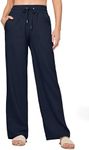 Willit Women Linen Pants Wide Leg Casual Palazzo Pants Cotton Linen Lounge Beach Summer Pants with Pockets Navy Blue XXL