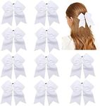 CN 10pcs 8" Cheer Hair Bows Large White Ponytail Holder Girls Elastic Hair Ties Handmade for Cheerleading Teen Girls College Sports Softball Competition