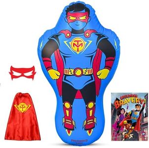 Superhero Punching Bags for Kids - 47 Inch Inflatable Bop Bag Including Superhero Cape, Mask, & Comic Book, Kids Punching Dummy with Instant Bounce Back Movement, Heavy Duty PVC