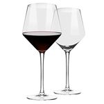 Sipologie Beaujolais Wine Glass Set of 2- Hand Blown Lead-Free Crystal Glass, Ultra Thin Rim, Long Stem | Perfect for Red Wine - Modern Design 480 ml Red Wine Glasses Set of 2