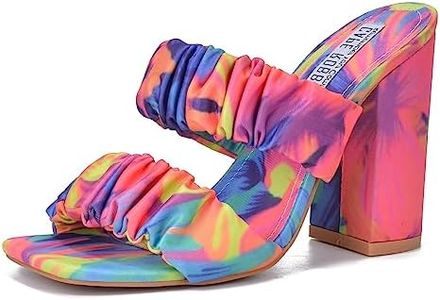 Cape Robbin RIE Del Chunky High Heels for Women, Strappy Shoes with Square Open Toe - Floral Size 10 Multi