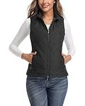 Black Women's Vest, Stand Collar Lightweight Zip Quilted Vest for Women L