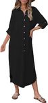 Bsubseach Beach Cover Up Women Cardigan Bikini Cover Up Button Down Kimono Summer Dress with Pockets Black XL