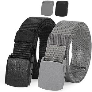 JASGOOD Nylon Military Tactical Men Belt 2 Pack Webbing Outdoor Web Belt With Plastic Buckle Snow Pants Belts, J-Black+Grey, Fits Pant up to 40 Inch