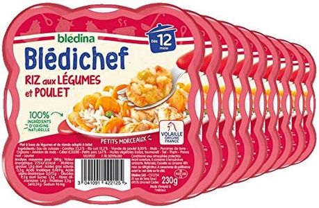 Blédina - Blédichef - Repas Bébé 12 Mois - Riz Légumes Poulet - Petits Morceaux - 100% Ingrédients d'Origine Naturelle - Dès 12 Mois - 8 Assiettes de 230g