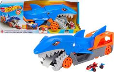 Hot Wheels Shark Chomp Transporter Playset with One 1:64 Scale Car for Kids 4 to 8 Years Old, Shark Bite Hauler Picks Up Cars in Its Jaws & Stores Up to Five in its Belly - GVG36