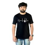 Chiraiyaa Half Sleeves stylish XX-Large Size Black Cotton T-Shirt for Mens (Guitar, Music, Heart Beat, Lover, Printed, Trend, New, Typography)