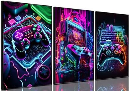 BGFCE 3pcs Game Room Decor Neon Gaming Posters Wall Art Gamer Accessories Theme Canvas Print Game Console Painting Picture for Children Youth Game Boys Bedroom Teen Wall Decor Unframed 12"x16"x3