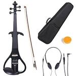 Cecilio CEVN-4BK Style 4 Silent Electric Solid Wood Violin with Ebony Fittings in Metallic Black, Size 4/4 (Full Size)