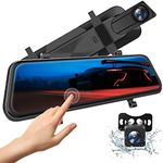 Volway 10" 4K Mirror Dash Cam w/Voice Control, Enhanced Night Vision, Full Touch Screen, Waterproof Backup Camera Rear View Mirror Camera, Parking Assistance, Loop Recording, USB Type C