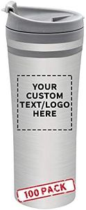 Personalized 15 oz. Mia Insulated Stainless Steel Travel Mugs - 100 pack Custom Text, Logo - Grey