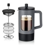 YOLIFE French Press Coffee Maker, 34 oz / 4 Cup Coffee Tea Press with Heat-resistant Borosilicate Glass, 4-Level Filtration Systems, Cold Brew Coffee Maker for Camping Travel Gifts, Grey and Black