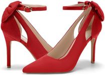 PiePieBuy Women's Pointed Toe High Heels Ankle Strap D'Orsay Pumps Shoes Bow Wedding Bowtie Back Dress Sandals Red